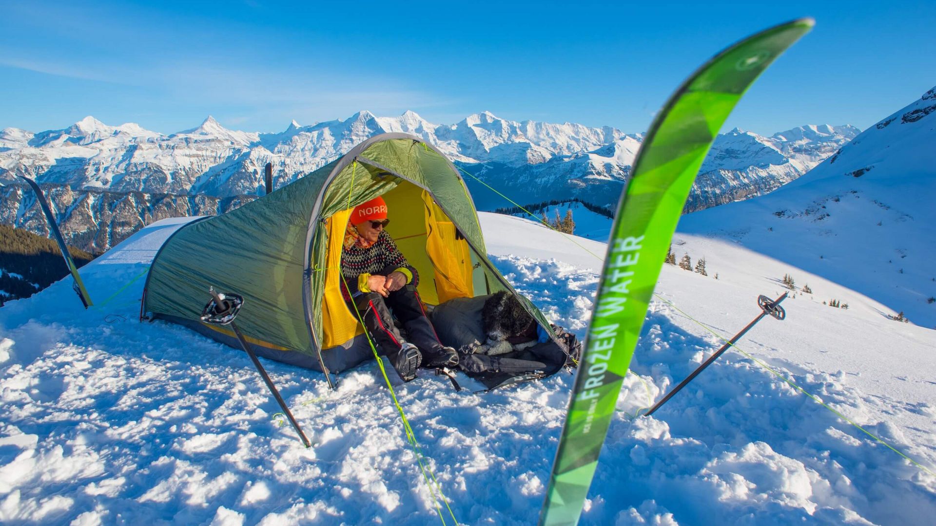 Übernachten auf der Lombachalp im Winter im Zelt